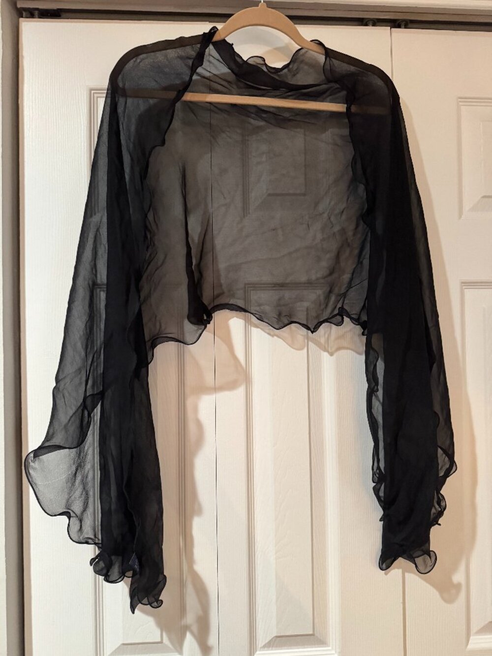 Black Chiffon Ruffle Edge Shawl / Wrap Scarf – Elegant  Wedding guest